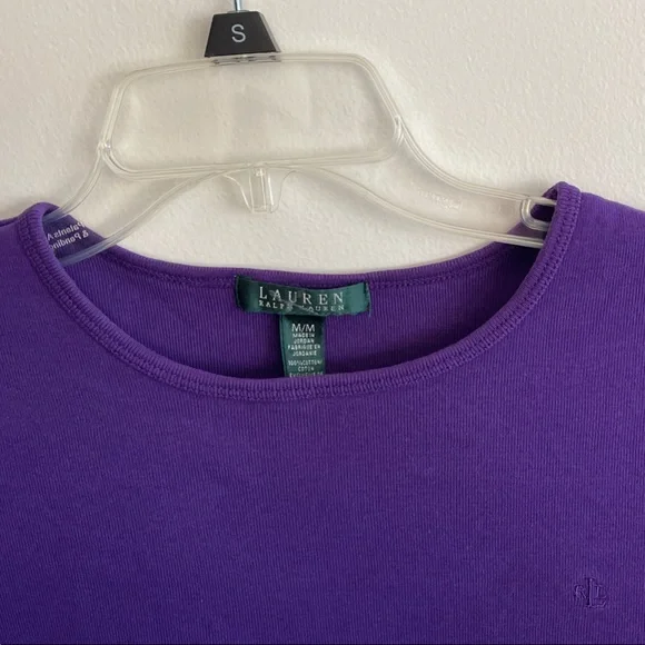 RALPH LAUREN Deep Purple Knit Pullover Crew Neck Tee Top M - Picture 6 of 16